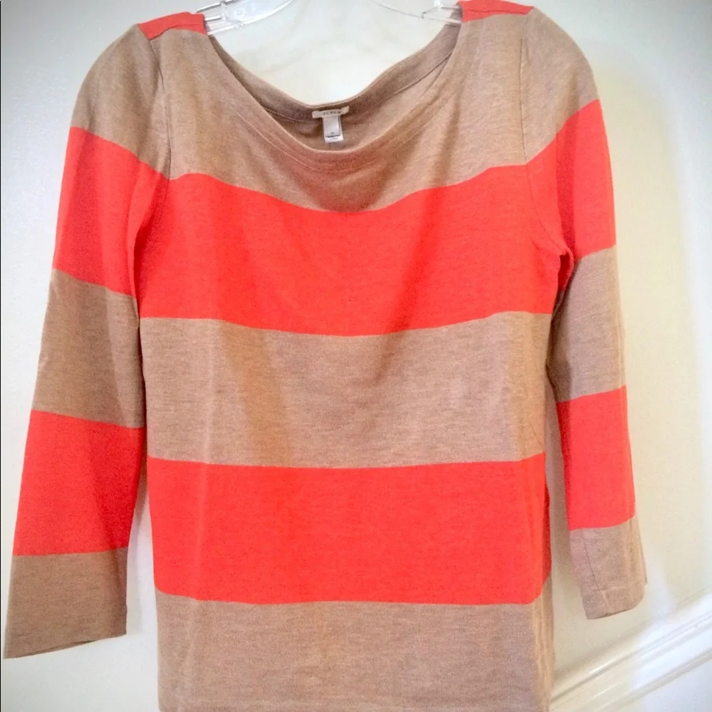 J. Crew Red/Light Brown Rugby Striped Knit Top, XS